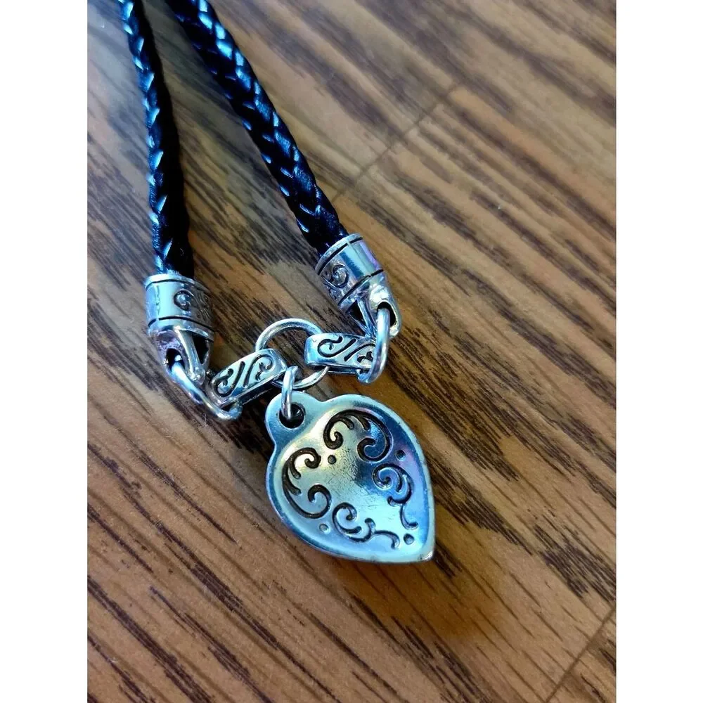 BRIGHTON "King's Road" Vintage Puff Heart And Leather Necklace VINTAGE INSPIRED - Picture 3 of 10